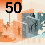Neues Eurodesign der Serie A von Studio Joost Grootens. Die Rückseite des 50-Euro-Scheins zeigt zum Thema "Bibliotheken" lesende Menschen umgeben von Bücherregalen.