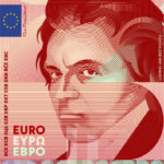 Neues Eurodesign der Serie G von Rubio & del Amo und Cruz más Cruz. Die Vorderseite des 10-Euro-Scheins ist hochkant und zeigt deutschen Komponisten Ludwig van Beethoven.