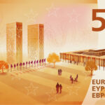 Neuer Eurodesignentwurf der Serie H von Atelier Goppel-Toperngpong. Die Rückseite des 50-Euro-Scheins zeigt den Gerichtshof der Europäischen Union.