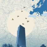 Neuer Eurodesignentwurf der Serie I von Isabelle Daëron. Die Rückseite des 20-Euro-Scheins ist hochkant und zeigt die Europäische Zentralbank sowie Bienenfresser im Flug.