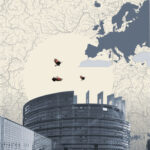 Neuer Eurodesignentwurf der Serie I von Isabelle Daëron. Die Rückseite des 5-Euro-Scheins ist hochkant und zeigt das Europäische Parlament sowie Mauerläufer im Flug.