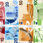Kollage der Vorder- und Rückseiten des aller neuen Eurodesignvorschläge der Serie B von PunktFormStrich.