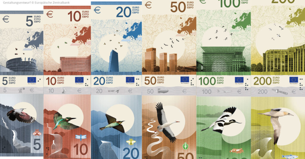 Kollage der Vorder- und Rückseiten des aller neuen Eurodesignvorschläge der Serie I von Isabelle Daëron.