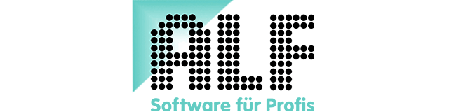 Das Logo der ALF AG bildet den Schriftzug aus schwarzen Punkten.