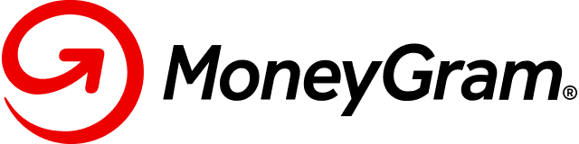 MoneyGram-Logo ist ein nach innen zeigende rote Pfeilspirale und der Schriftzug.