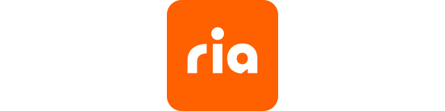 Ria-Logo ist ein abgerundetes oranges Quadrat, in dem weiß ria in einem runden Schrifttyp steht.