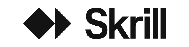 Skrill-Logo besteht aus dem Schriftzug vor dem das Logo von Paysafe International steht. Das Paysafe Logo ist ein auf der Ecke stehendes Quadrat und ein halbiertes Quadrat direkt danach, wodurch ein Pfeil entsteht.