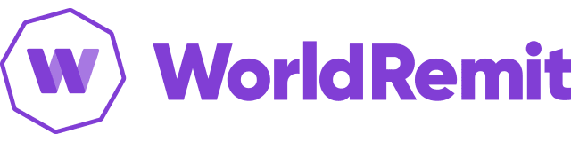 WorldRemit-Logo besteht einem Achteck mit einem W darin und dem Schriftzug, vollständig in Lila.