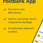 Werbemittel der Postbank illustriert Appfunktionalität